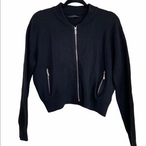 Olivaceous Cropped Black Bomber Jacket